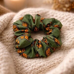 Monarch Butterfly Green Scrunchie - Standard Size